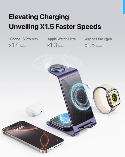 Intoval 3 in 1 Wireless Charging Station for iPhone 17 16 15 14 13 12 11 X Pro Max, Wireless Charger for Apple Watch Ultra 3 SE 9 8 7 6 5 4 3 2, for AirPods 4 Pro Pro 2 3 (Y93, Grey)