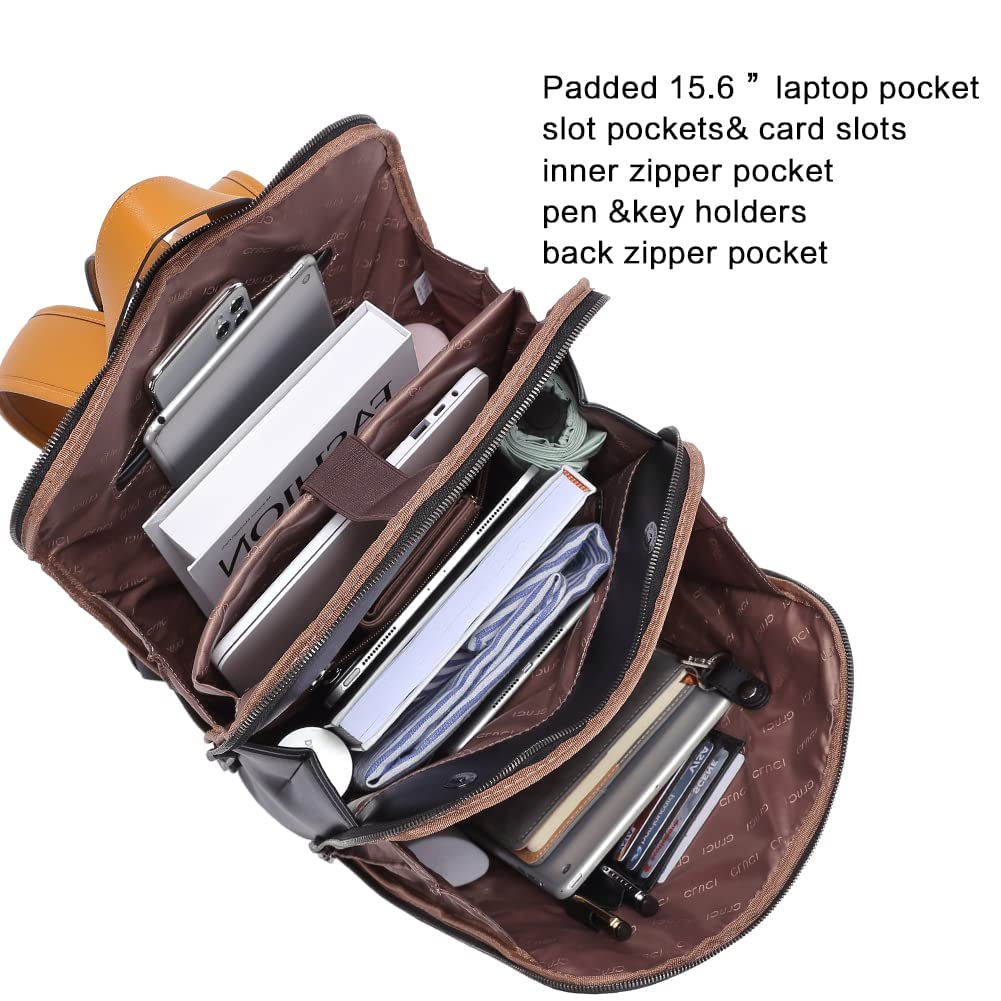 CLUCI Leather Backpack for Women, 15.6 inch Laptop Bag, Large Genuine Work Backpack Travel Back