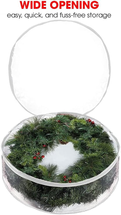 ProPik Christmas Wreath Storage Bag - 2 Pack Artificial Christmas Wreath Storage Container- Garland Holiday Wreath Storage Holder –Water Proof Transparent Clear PVC - with Handles (White, 48 Inch)