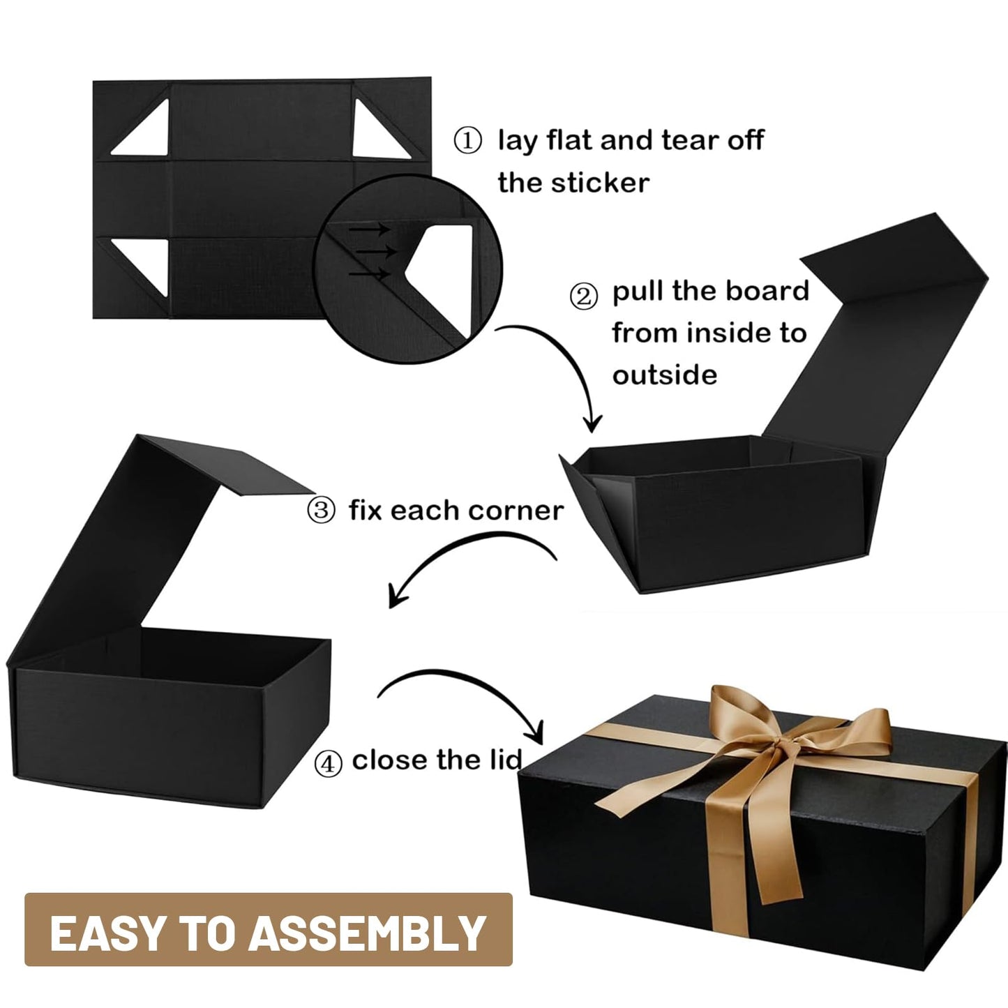 YINUOYOUJIA Large Black Gift Boxes with Lid,14"x9"x4.5" Magnetic Gift Box with Ribbon,Cards and Envelopes for Presents,Great for Wedding,Birthdays,Crafting,Gift Packaging.