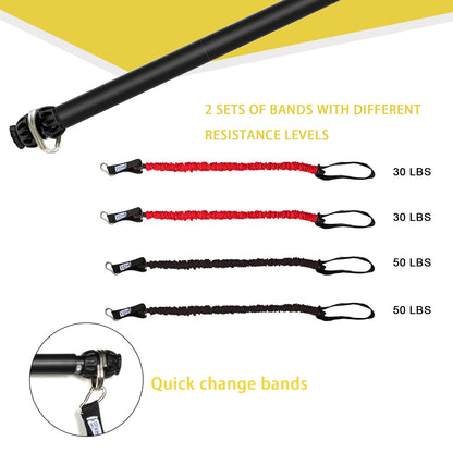 Resistance Band Bar, Portable Pilates Bar with Resistance Bands Home Gym Workouts Stick Squat Yoga Pilates Flexbands Kit for Full Body Shaping (43 Inch Bar + 4PCS Resistance Bands)…