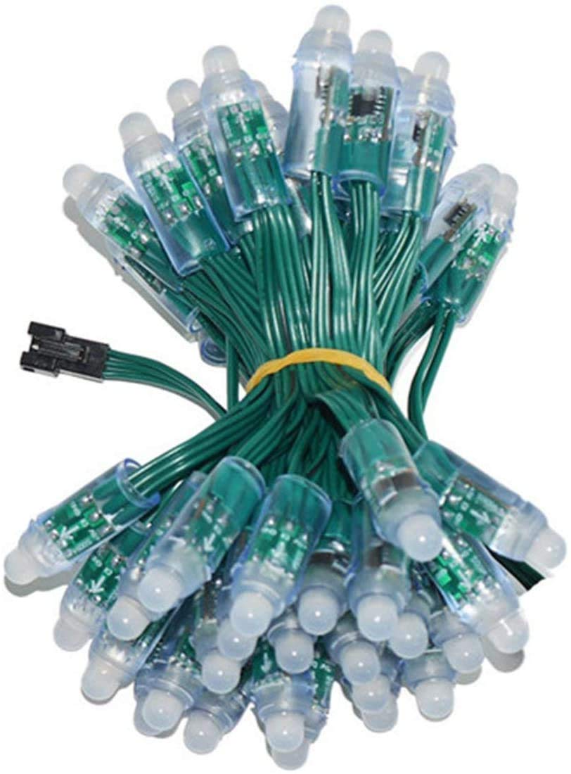 WESIRI WS2811 Diffused Digital RGB LED Pixel Lights Individually Addressable Round DIY LED Pixels Module IP68 Waterproof Green Wire DC12V 50pcs/Set