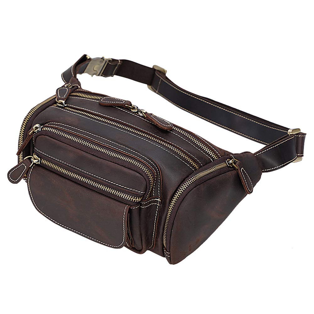 TIDING Leather Fanny Pack For Men Large Capacity Crossbody Waist Belt Bag For Travel Sports Outdoor Hiking Cycling Running