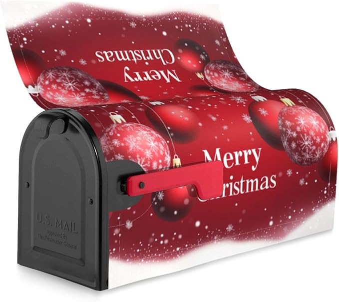 Festive Magnetic Mailbox Cover Xmas Christmas Ball Pattern Outdoor Mailbox Protector Holiday Seasonal Decorative Garden Yard Home Large Size 25.5 x 21 Inch