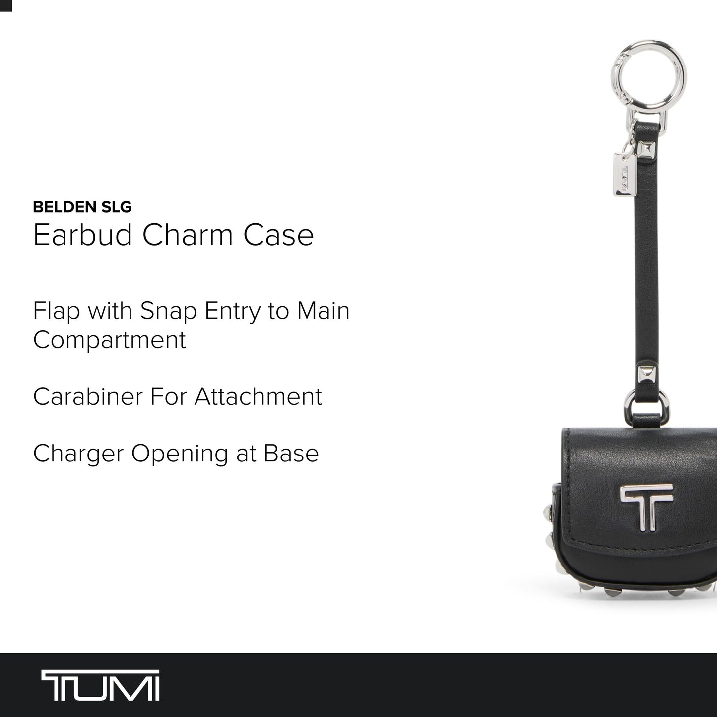 TUMI - Belden Airpods Charm - Men's and Women's Premium Leather Earbud Case - Black Studded