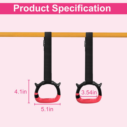 RINREA Gymnastics Rings for Kids, Children's Pull Up Rings with Adjustable Straps, Home Exercise Gym Rings for Strength/Physical Training (Pink)