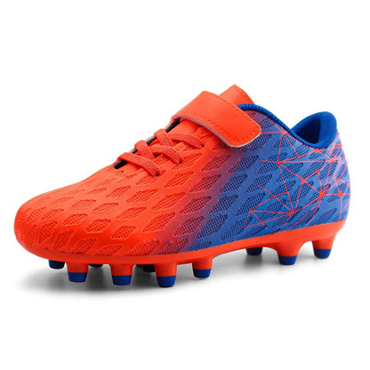 brooman Kids Firm Ground Soccer Cleats Boys Girls Athletic Outdoor Football Shoes(12,Orange Blue)