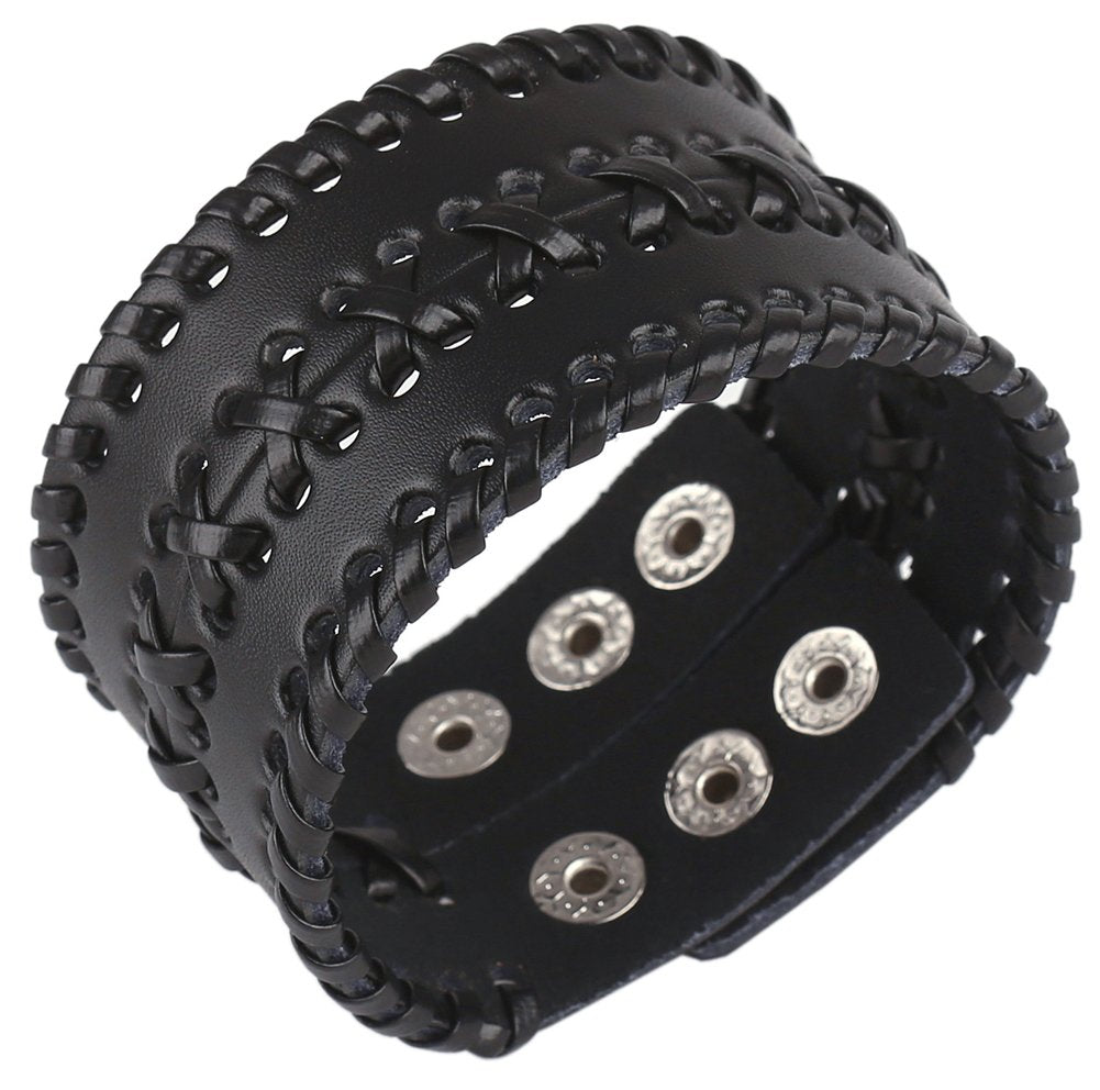 Hamoery Men Leather Bracelet Punk Braided Rope Alloy Bracelet Bangle Wristband
