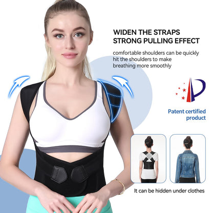 VOKOKOYA Posture Corrector for Women and Men,Adjustable Shoulder Straightener,Back Support Brace,Upper Spine scoliosis, hunchback Black Medium