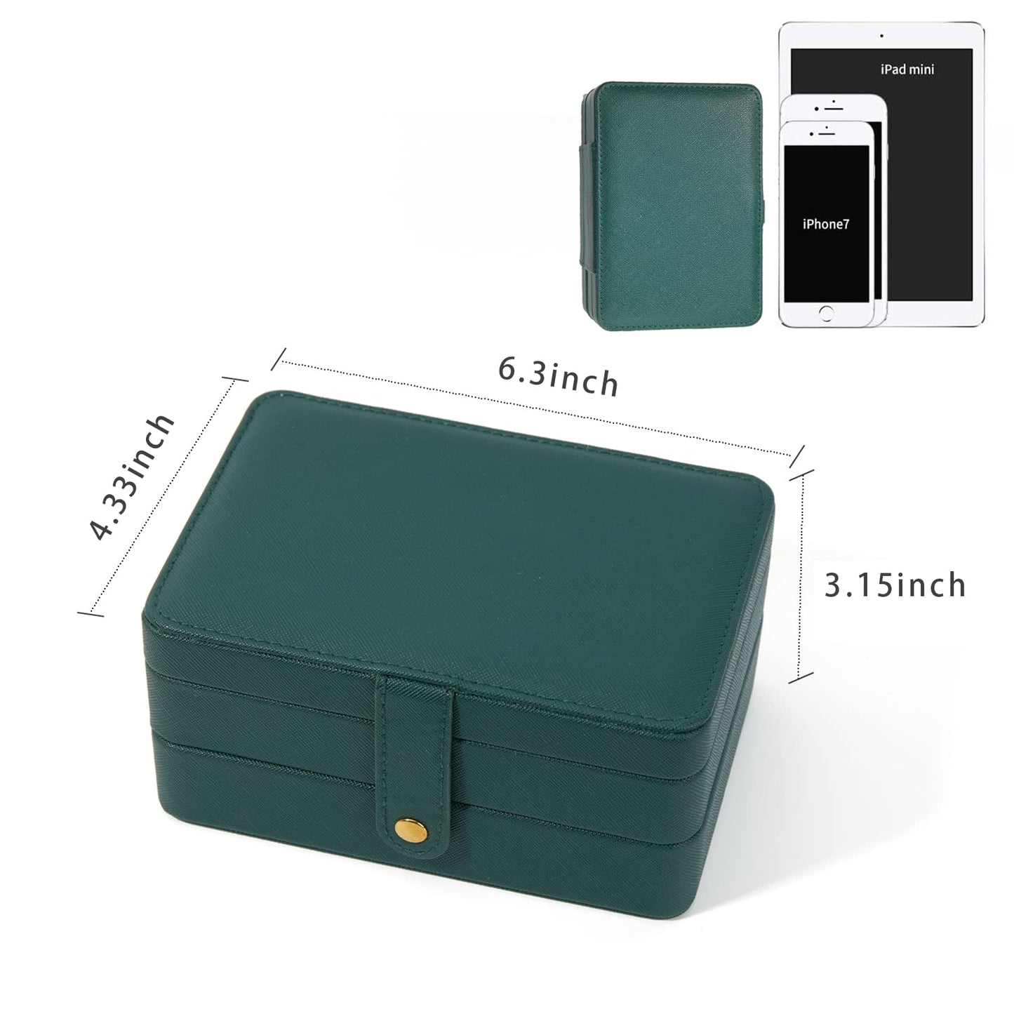 BUTI4WLD Travel Jewelry Case, Portable Jewelry Organizer Box with 3 Layers PU Leather Storage for Earrings, Necklaces, Rings, Bracelets, Compact Jewelry Gift for Women, Christmas Gifts (Green+Small)