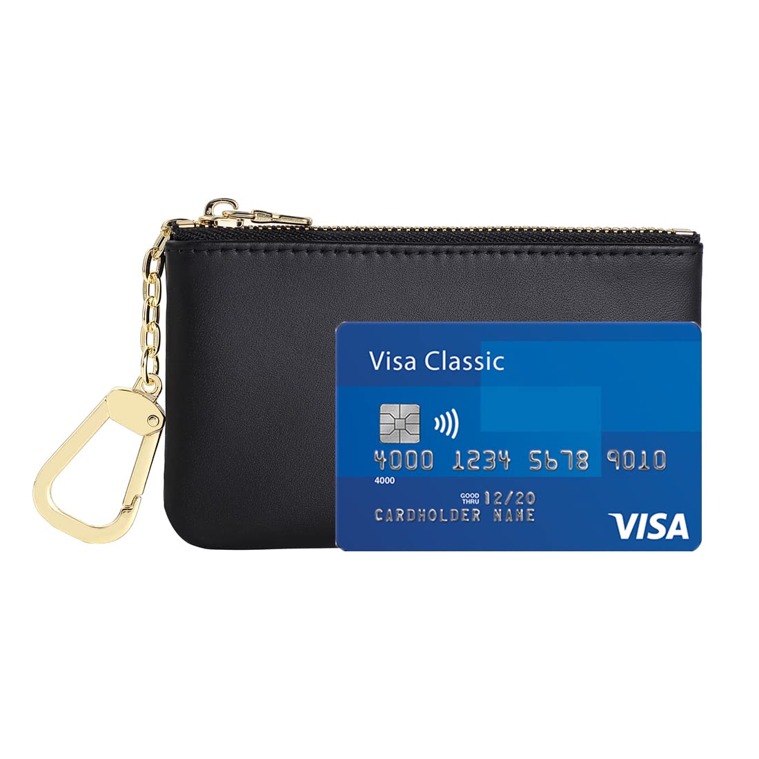 Mossruta Premium Genuine Full Grain Leather Mini Coin Purse Keychain Pouch Card Holder for Men Women (Black)