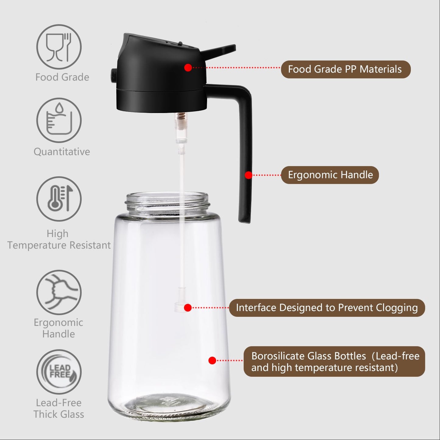 SWEET VIEW Olive Oil Sprayer for Cooking, 470ml 2 In 1 Glass Oil Dispenser/Pour Bottle, Kitchen Accessories, Kitchen Gadgets for Air Fryer, Salad, BBQ (Black)