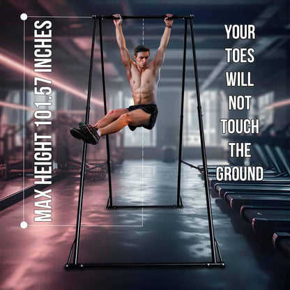 KT TOES DON'T TOUCH GROUND Foldable Free Standing Pull Up Bar Stand Sturdy Power Tower Workout Station For Home Gym Strength Training Adjustable Pullup Fitness Equipment Multifunctional Exercise Rack