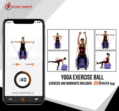 INTENT SPORTS Yoga Ball Chair – Stability Ball with Inflatable Stability Base & Resistance Bands, Fitness Ball for Home Gym, Office, Improves Back Pain, Core, Posture & Balance (65 Cm)