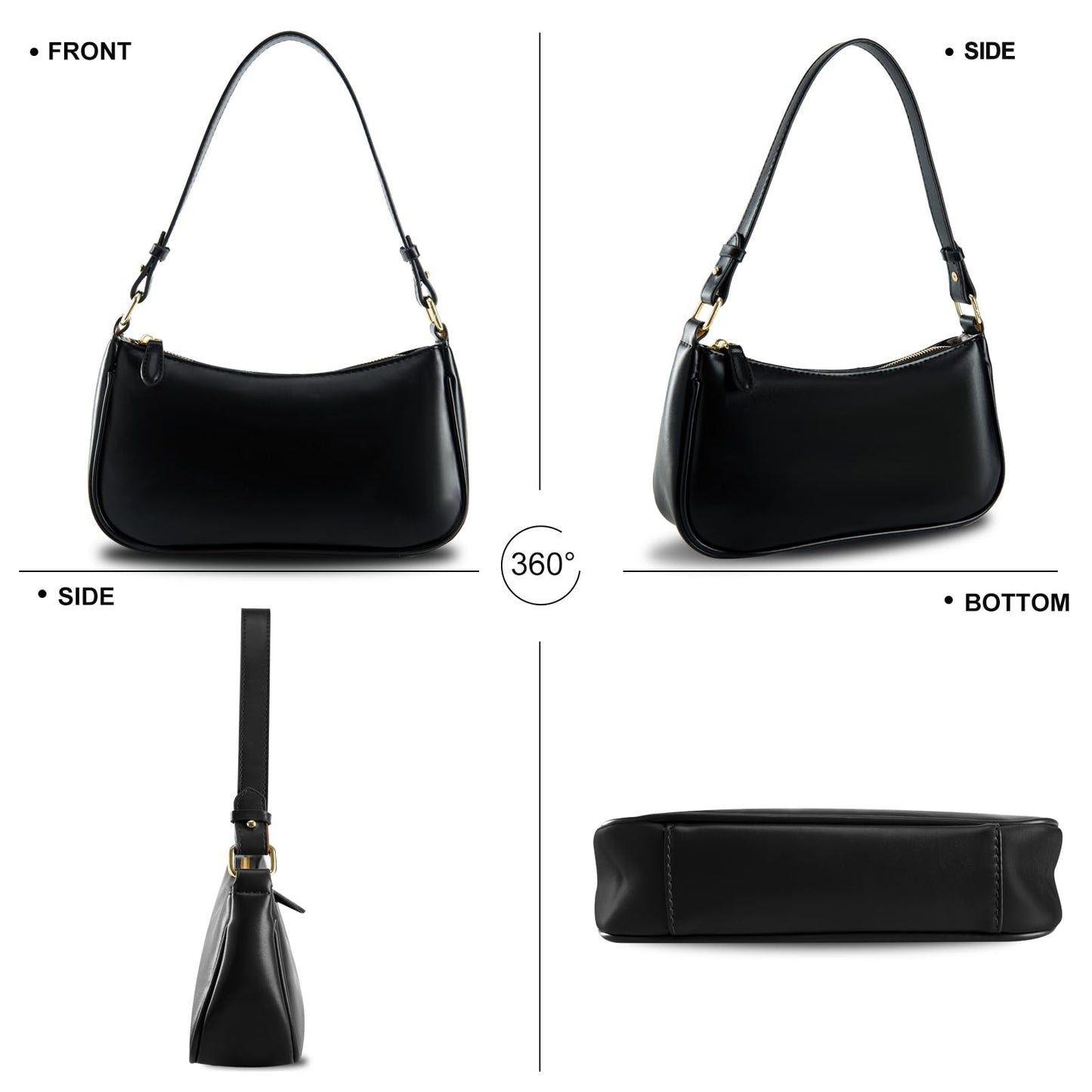 Shoulder Bags for Women Leather Hobo Sling Tote Handbag Retro Clutch Purse with 2 Removable Straps and Zipper Closure (black)