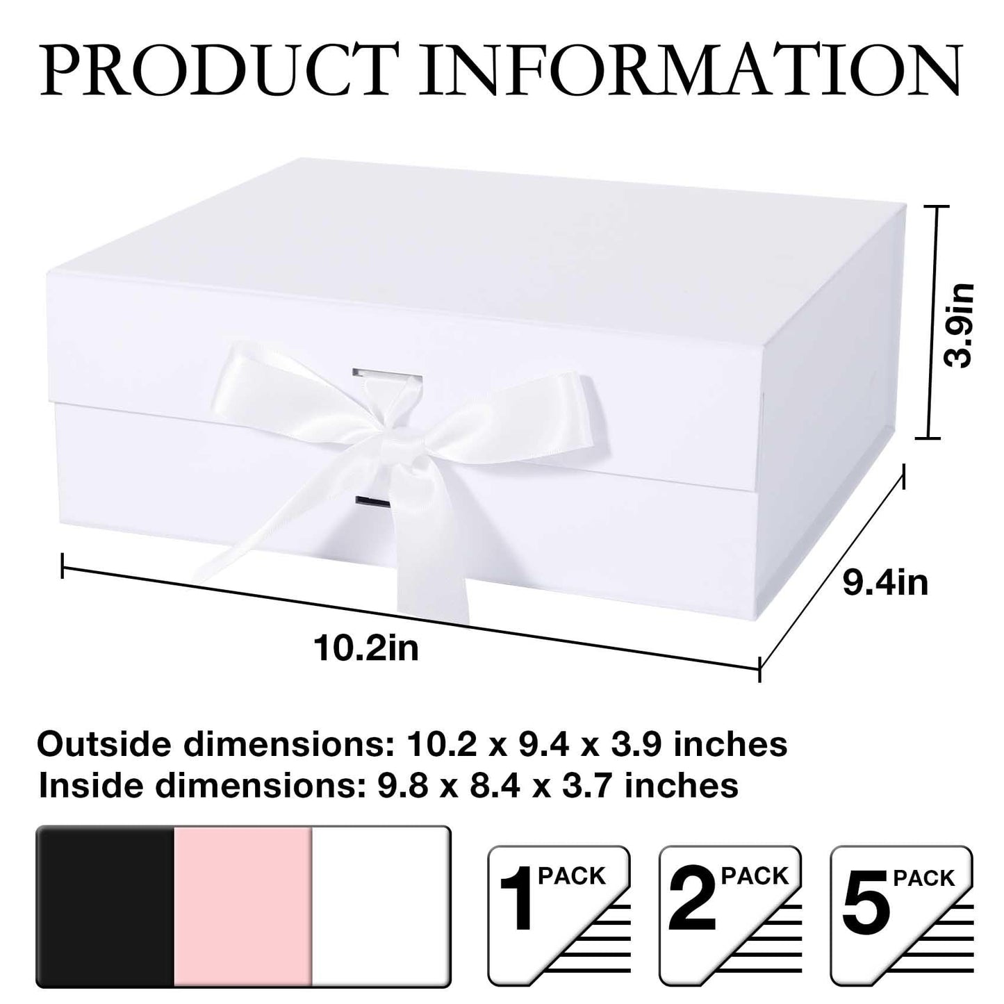 LFBOX White Gift Box with Ribbon Magnetic Lids 10.2x9x3.74 in, Christmas Gift Boxes Bridesmaid Groomsman Proposal Boxes, Wedding Storage Box 2 Pack