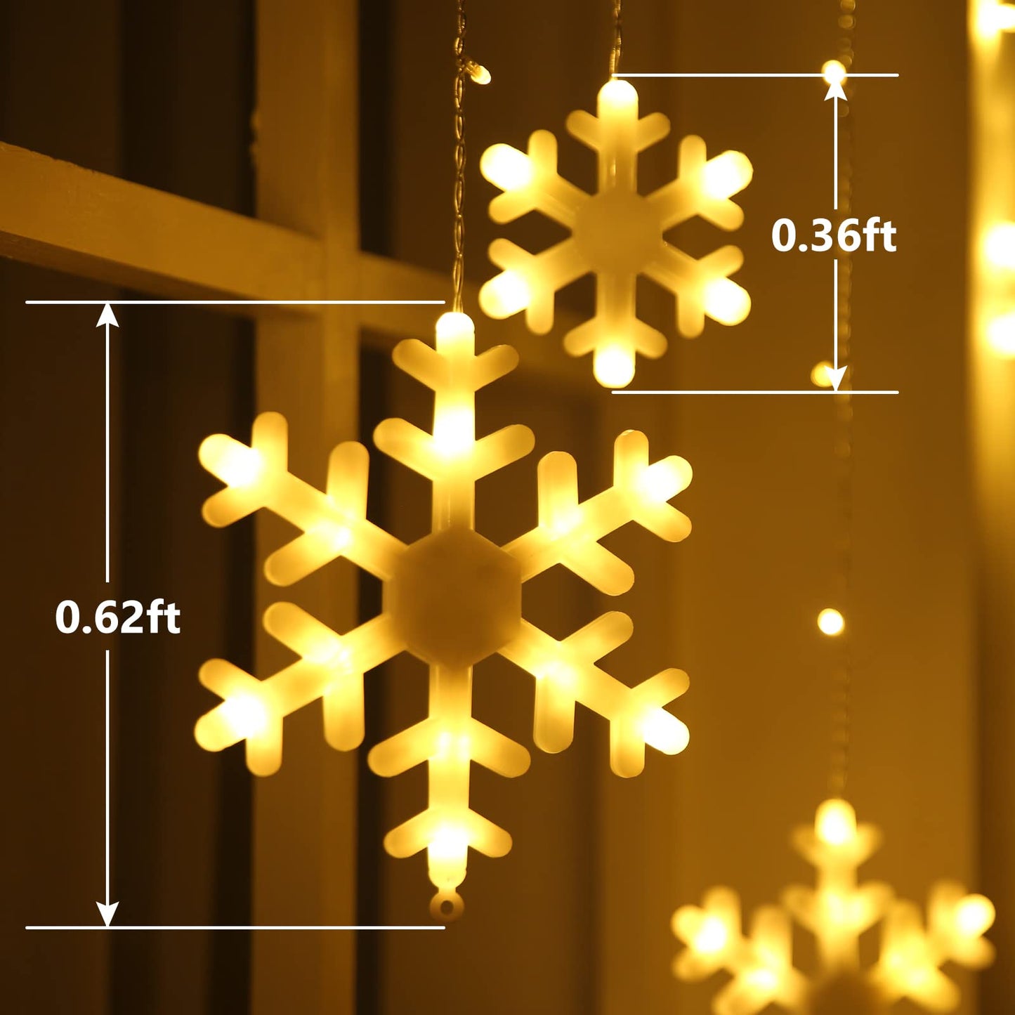 Christmas Snowflake Lights Outdoor, 17.22ft 264 LED Snowflake Icicle Lights with 22 Drops, 8 Modes connectable Plug In Christmas Light Waterproof for Eaves, Garden, Indoor & Outdoor Decor (Warm White)