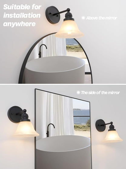 Black Wall Sconce, Vintage Bathroom Vanity Light with Milk Glass Modern Sconces Wall Lighting for Living Room Bedroom Kitchen Hallway Stairway E26 Hardwire Indoor