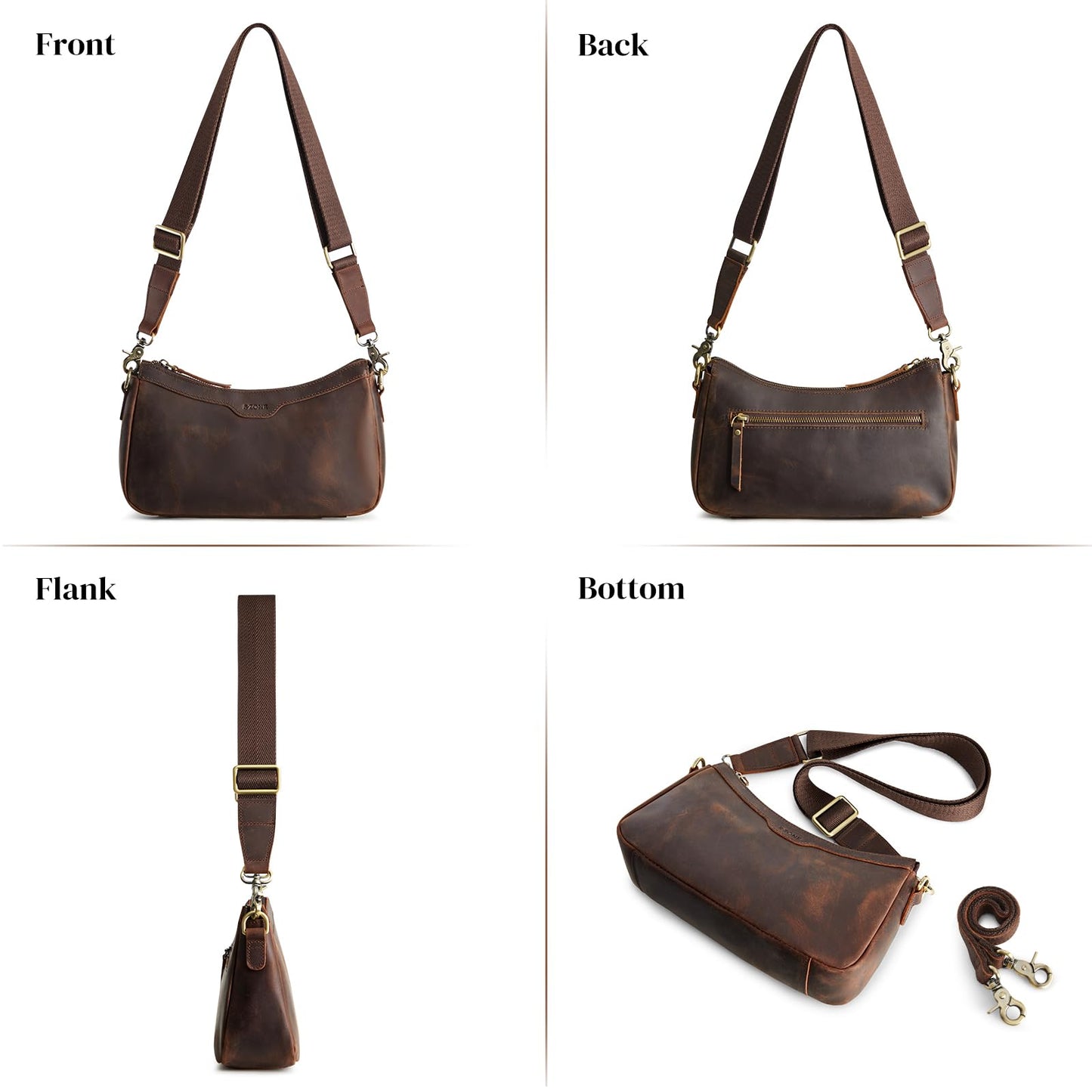 S-ZONE Leather Shoulder Bag for Women Small Crossbody Bags Hobo Purses with 2 Straps