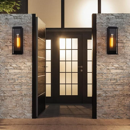Cerdeco 18” Modern Outdoor Wall Sconce with Rectangular Metal Frame and Transparent Glass Shade,Black Outdoor Lighting for Garage Porch Patio Pack of 2(ETL Listed)