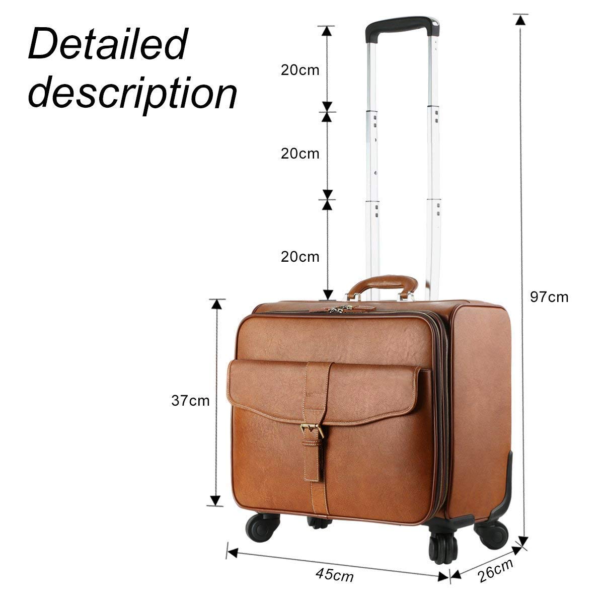Leathario Leather Rolling Laptop Case Wheeled Briefcase Suitcase Roller Boarding