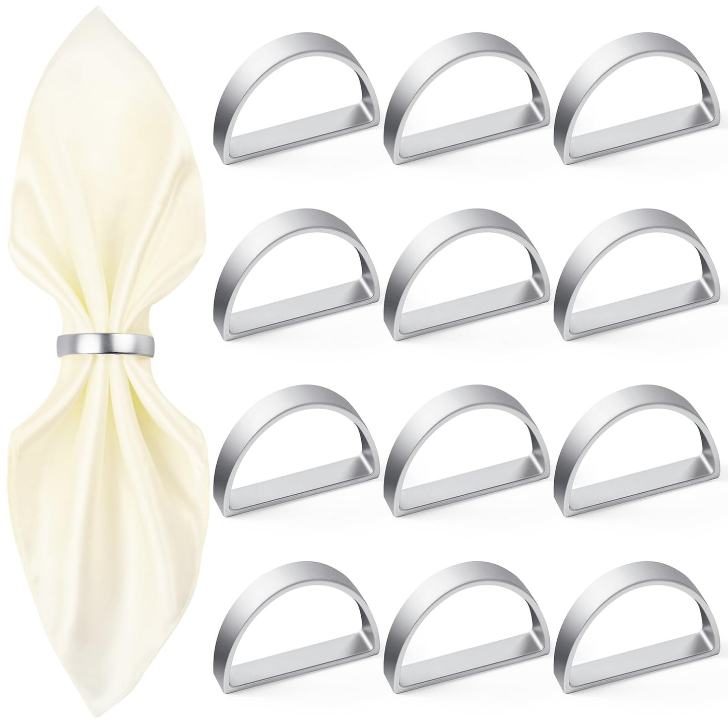 APTWOW Silver Napkin Rings Set of 12, Semicircle Metal Silver Napkin Holder Buckles, Fall Thanksgiving Christmas Napkin Rings for Dinner Table Decor, Wedding, Banquet, Party