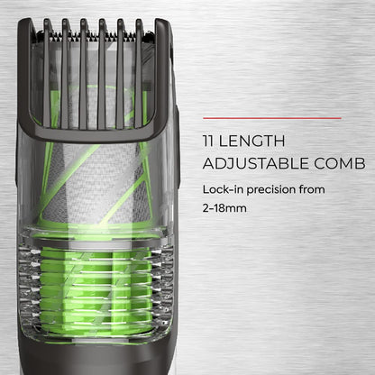 Remington Vacuum Beard Trimmer,13 Length and Style Settings with Adjustable Length Comb (2-18mm),Vacuum Trimmer for Beard, Mustache, and Stubble, Rechargeable Lithium Power, Washable, Removable Blades
