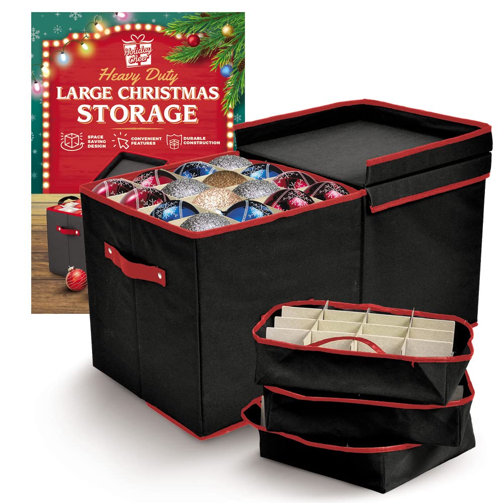 Holiday Cheer Premium Christmas Ornament Storage with 8 Tray – Christmas Storage Container with Dividers Perfect for Holiday Decorations– Fits 128 Holiday Ornaments – Tear-Proof Fabric