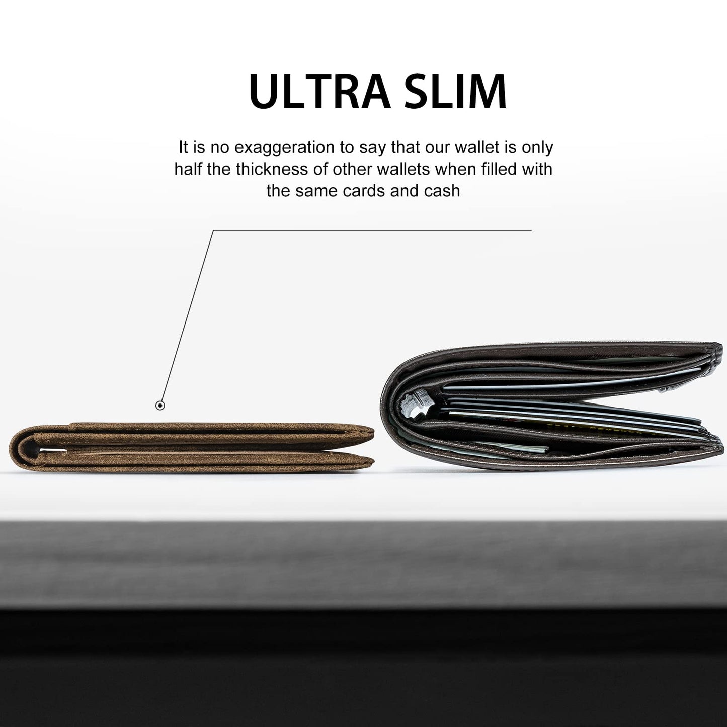 GSOIAX Slim Wallet for Men,RFID Blocking Bifold Wallet Carbon Fiber Front Pocket Wallet with 11 Card Holder Minimalist Mens Wallet with Gift Box (Leather Brown)
