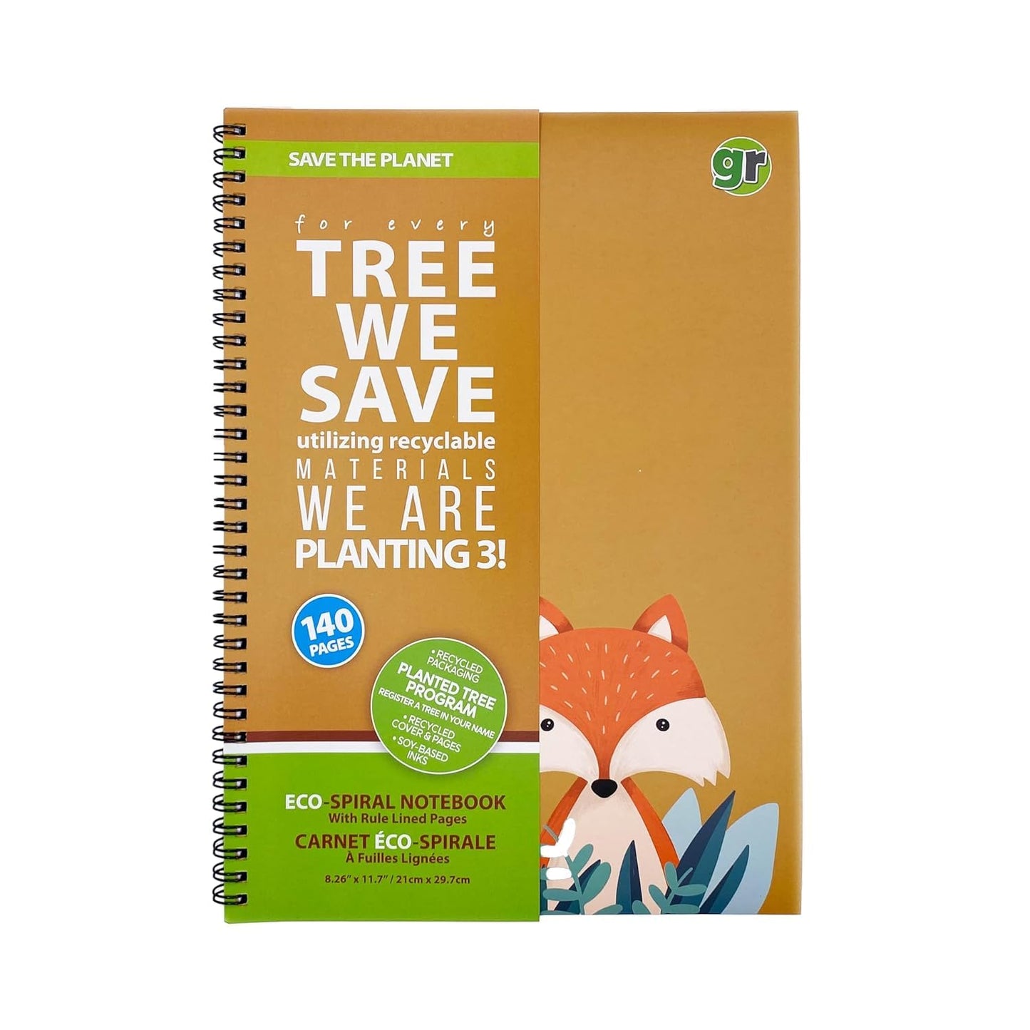 greenre™ Fox Eco-Spiral Notebook Bundle Eco-Writing Stationary Set Eco-HB #2 Recycled Newspaper Pencils- Back to School Under Tree Planting Program
