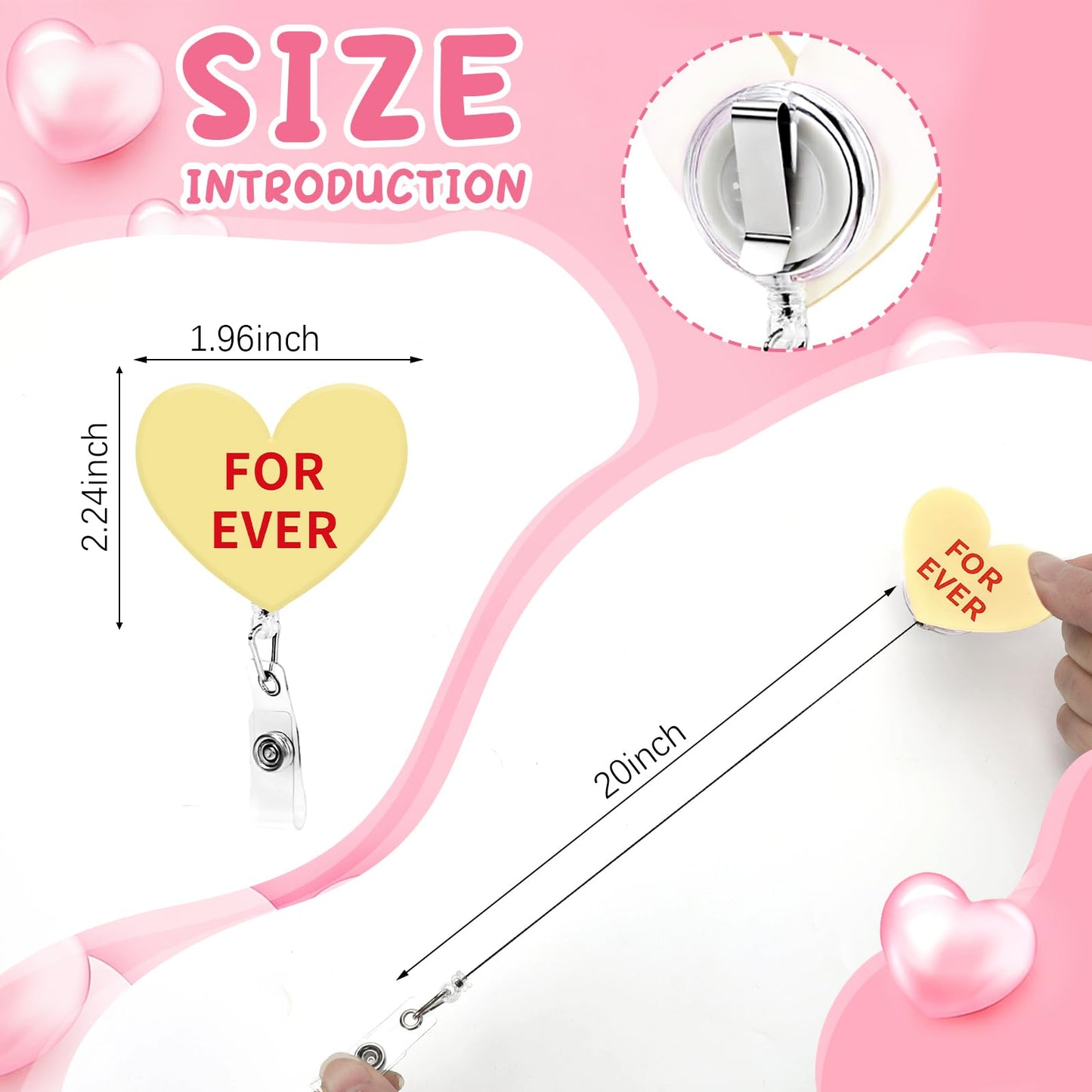 Jansun 12PCS Valentine's Day Acrylic Badge Reel with Heart Design, Retractable ID Card Holder Badge Reel Set for Nurses, Office Staff, and Festive Gifting