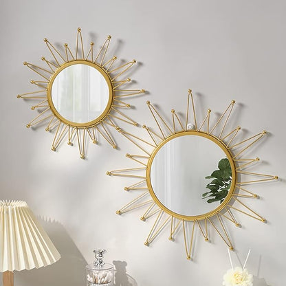 Gold Mirrors - Metal Sunburst Wall Mirror for Room & Home Decor, Boho Mirror Gifts for Women & Moms (Medium, Sunshine)