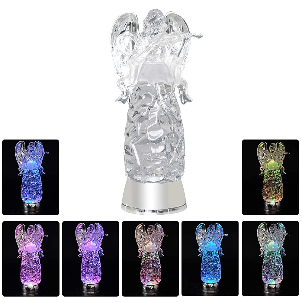 DRomance 11" Angel Snow Globe Lantern Battery Operated with 6 Hour Timer Color Changing LED Light Violin Angel Swirling Glitter Water Lamp Thanksgiving Christmas Holiday Decor Gift