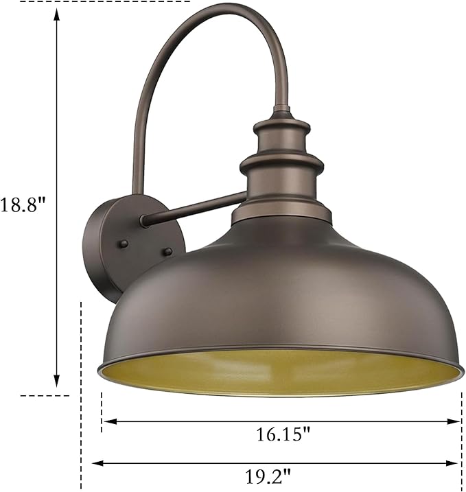 Bestshared 16" Large Gooseneck Barn Light Farmhouse Wall Outdoor Sconce Exterior Wall Mount Lighting Fixture Outside Patio Light for Porch Entryway Garage(ORB,16"-1PACK)