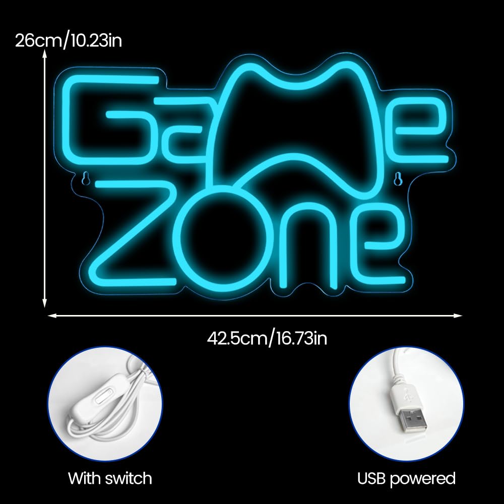 RuCvixkt Game Zone Neon Sign,Gamer Neon Light for Game Room Decor,Gaming Neon Light Signs Gift for Teen Boys Room Decor with USB Powered