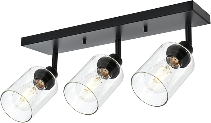 VINLUZ 3 Light Metal Bathroom Lighting in Black Finish Interior Wall Mounted Lights Multi-Directional Rotating Metal Ceiling Mount Fixture with Clear Glass Industrial Spotlight for Kitchen Foyer