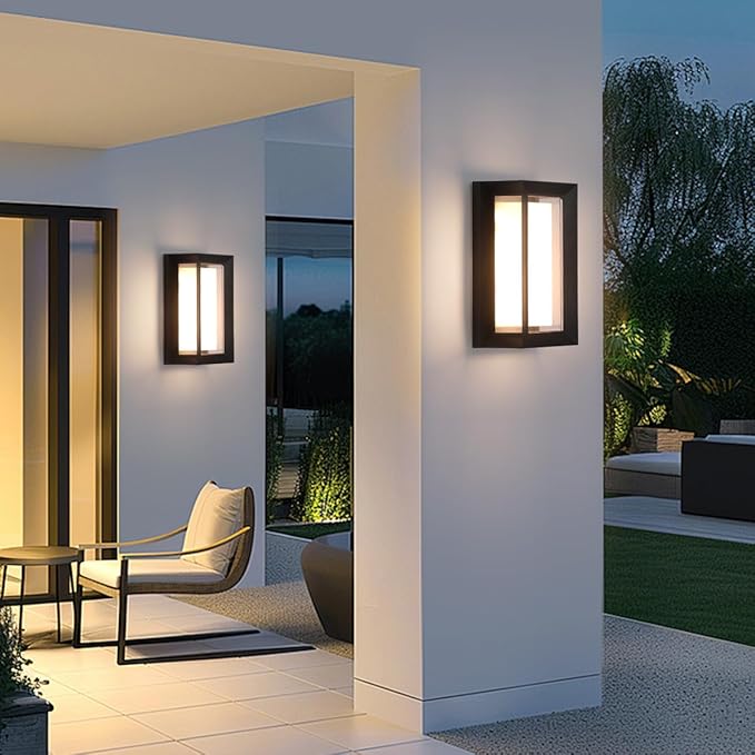 24W Porch Lights Outdoor 2160LM Modern Exterior Light Fixtures 3CCT 3000K/4000K/6500K Black Outdoor Wall Light LED Wall Mount Sconces for Garage Front Door Porch Hallway Doorway 2 Pack