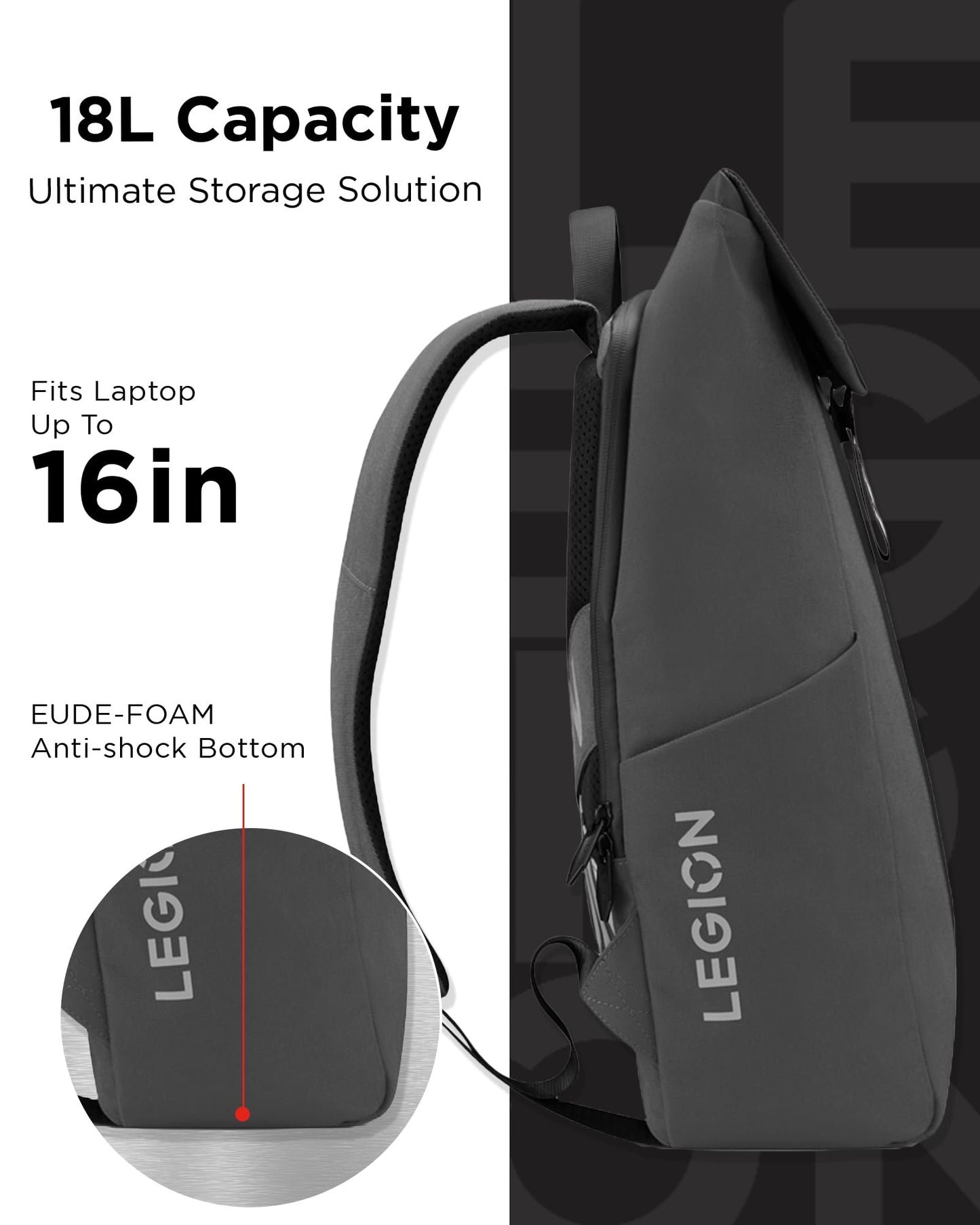 Lenovo Legion Gaming Backpack GB400 for Computers Up to 16 Inch - Lightweight Water Repellant Bag with Multiple Pockets, & Superior Valuables Protection for Gamers (Black)