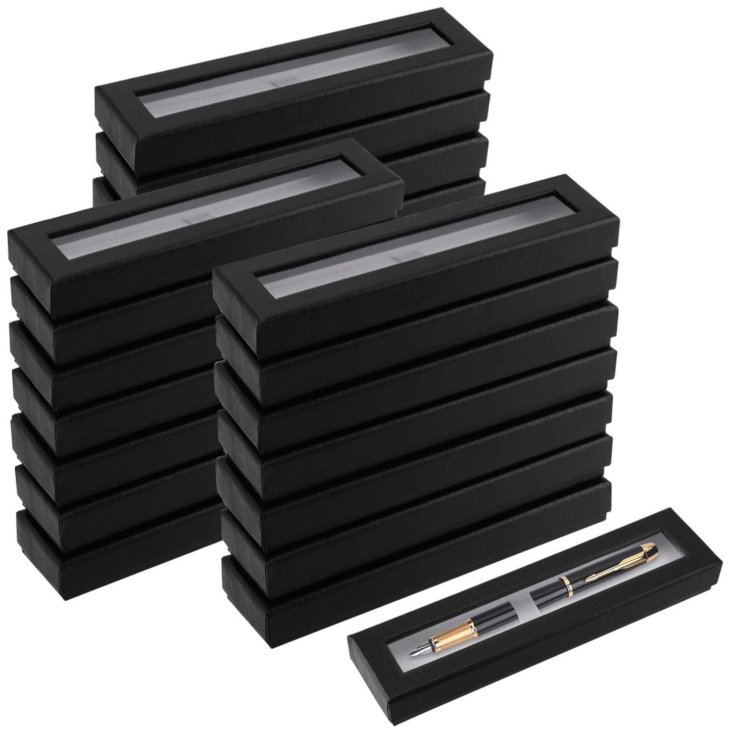 SEUNMUK 42 Pcs Black Empty Pen Gift Box, Cardboard Pen Display Cases with Clear Window, Single pen presentation Packaging Case for Jewelry Gift Business Birthday Souvenir Office Supplies