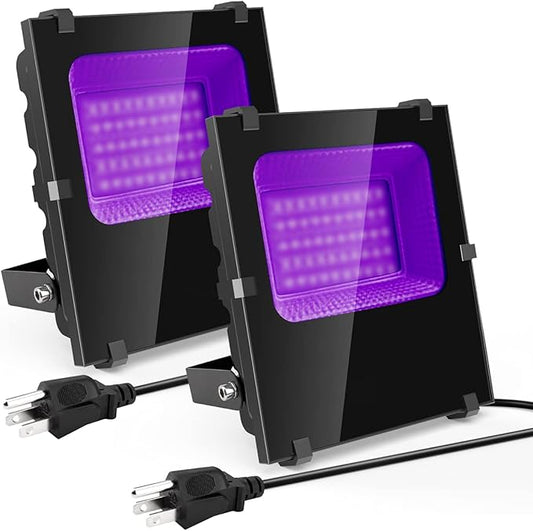 120W LED Black Lights Outdoor - IP66 Waterproof UV Blacklight Floodlight Black Light Flood Light 395nm Blacklight Spotlight UV Lights Lamp for Glow Party Large Space, Halloween Decor (2 Pack)
