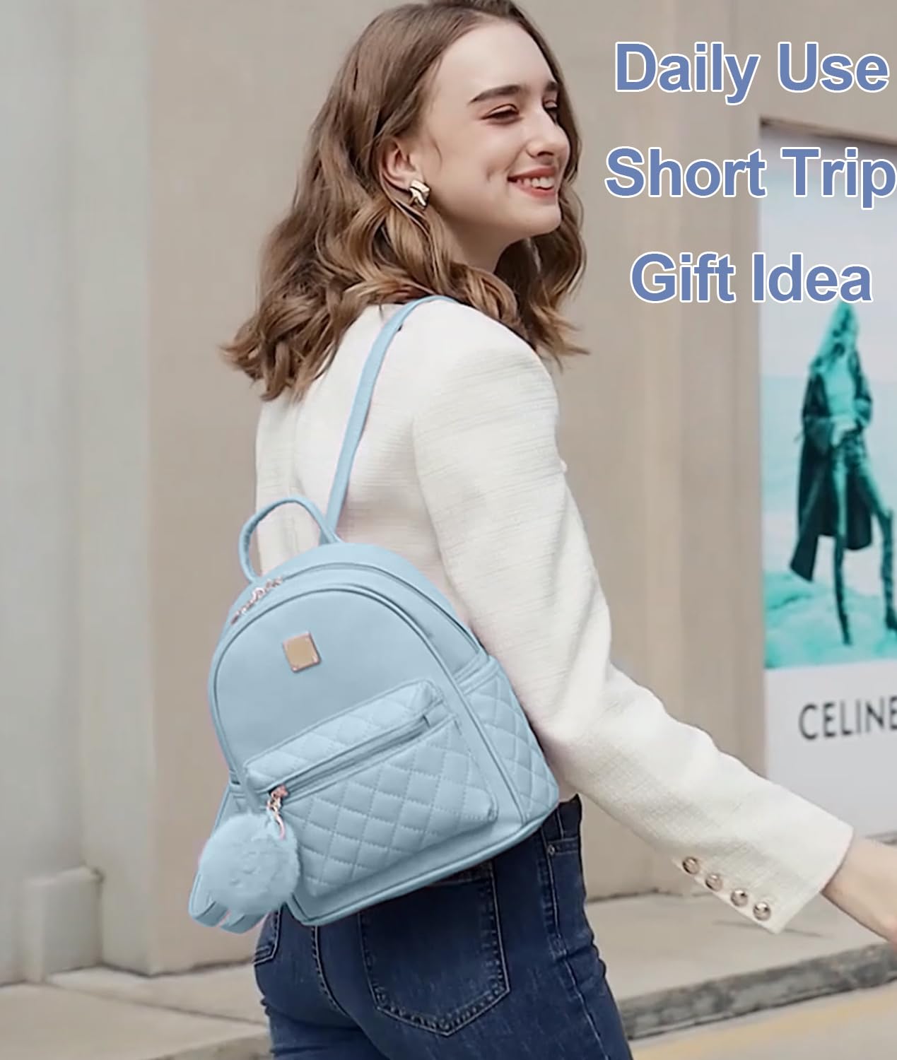 Girls Fashion Mini Backpack Purse Small Cute Plaid Leather Women Backpacks Little Bag, Mint Blue