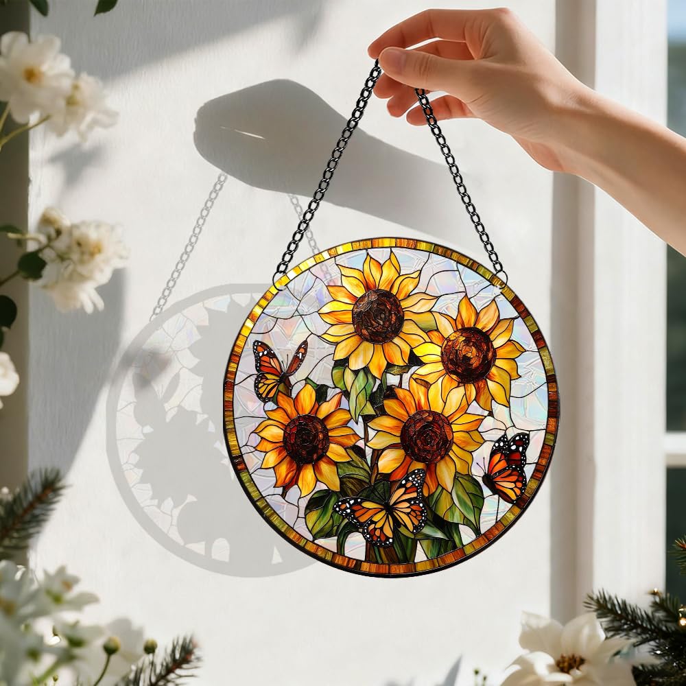 8 Inch Acrylic Window Hanging, Forget Me Not Flower Stained Glass Suncatcher, Window Decor, Plant Lover Gift for Women, Best Friend, Family, Colleague, Classmate (231)