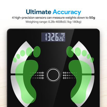 Smart Body Fat Scale - Accurate Digital Bathroom Scale with Bluetooth, 16 Essential Measurements Including Muscle Mass, Bone Mass, Body Water, BMI, and Visceral Fat【Black】
