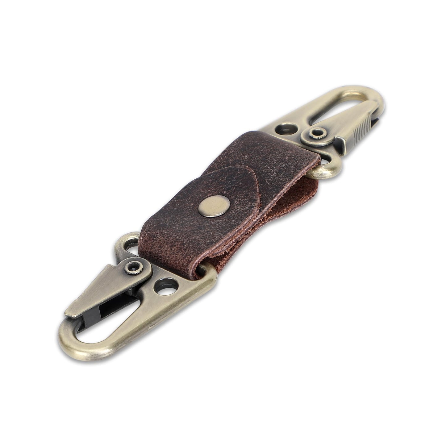 TheAntiq Genuine Leather Car Keychain - Handmade Key Holder with Dual Metal Clips, Durable Key Organizer for Car Keys, Belt, Bag & Everyday Carry (Brown)