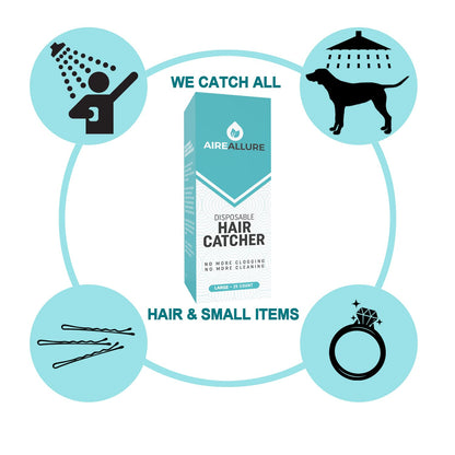 Aire Allure, 25 Pack, Hair Catcher for Bathroom Sink or Bathtub, White, Large