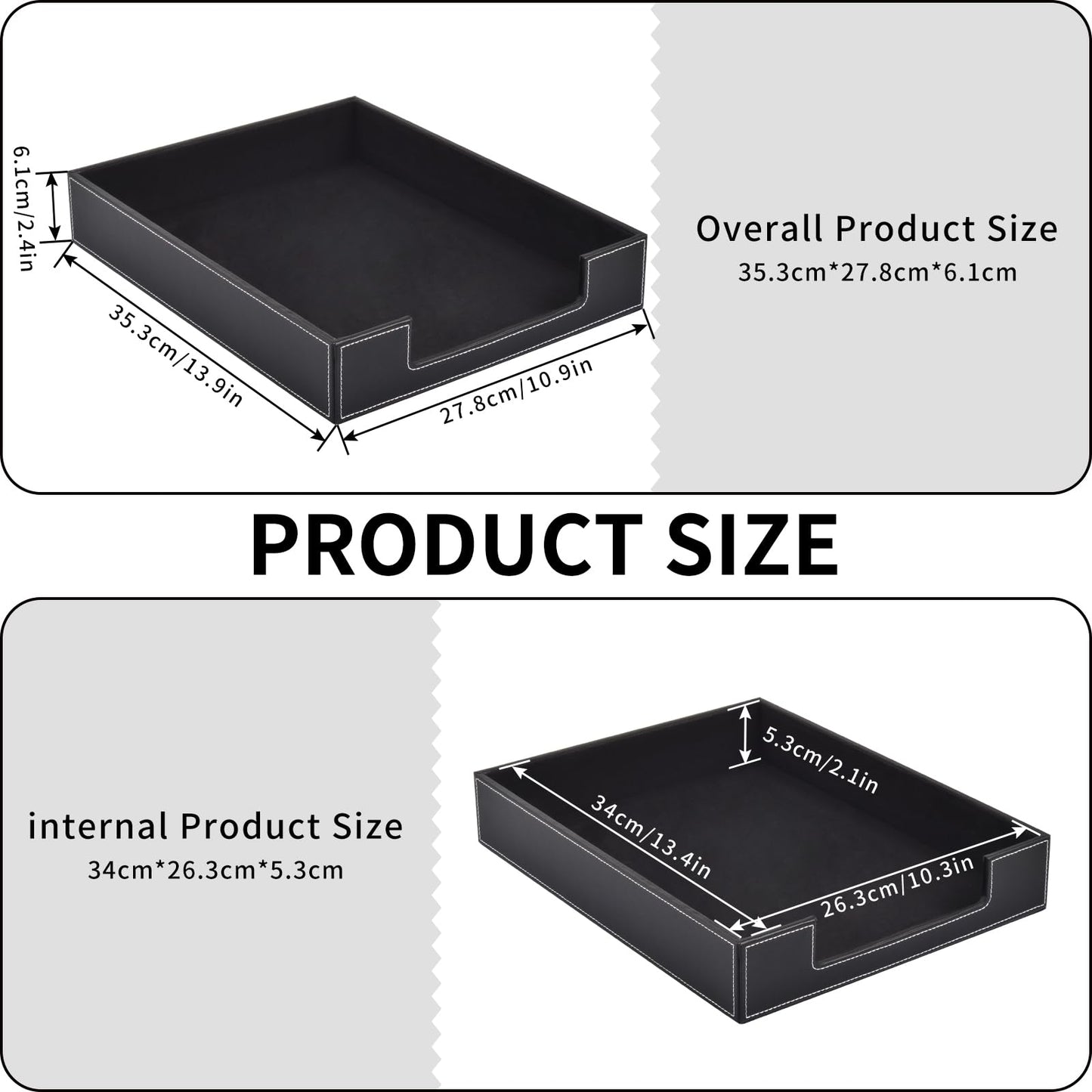 Leather Letter Tray, Office Supplies Desk Organizer for Mail Paper Files Magazines Jewelry Cosmetics,Luxury Letter Holder&Multipurpos Stackable Office Desktop Storage Box ,Black