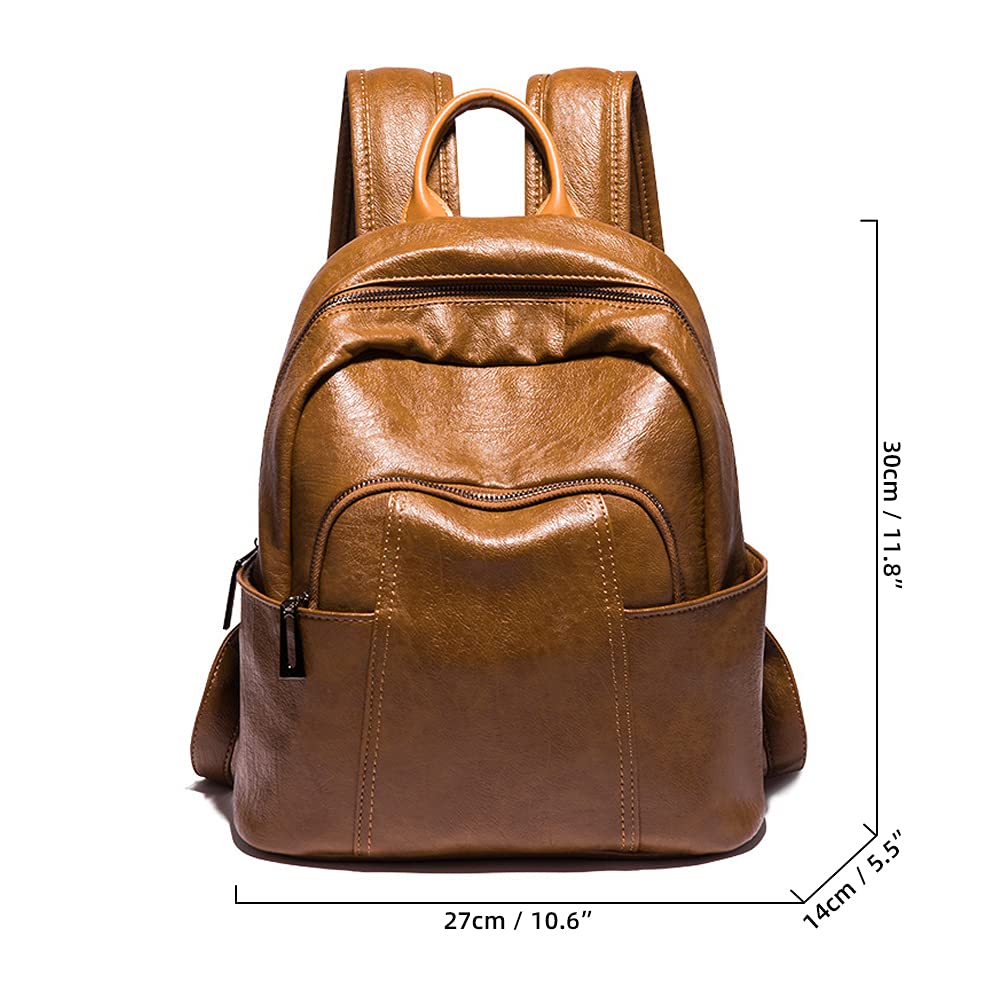 ROUROU Soft Leather Backpack for Women Large Capacity Handbag Fashion Satchel Casual Backpack Lightweight Purse