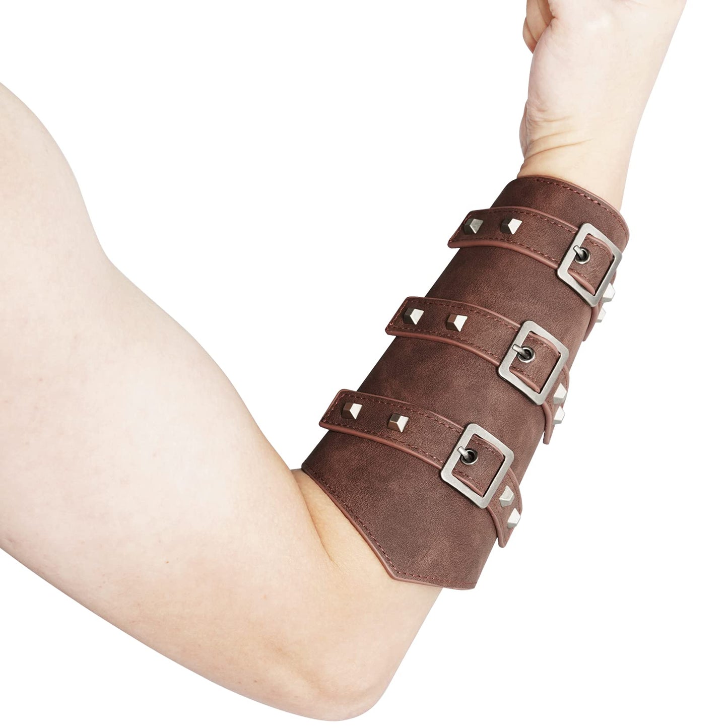 Pistha 1 Pair Unisex Medieval Leather Arm Gauntlet Wristband Buckle Bracers Halloween Cosplay Costume Accessory for Theme Activities
