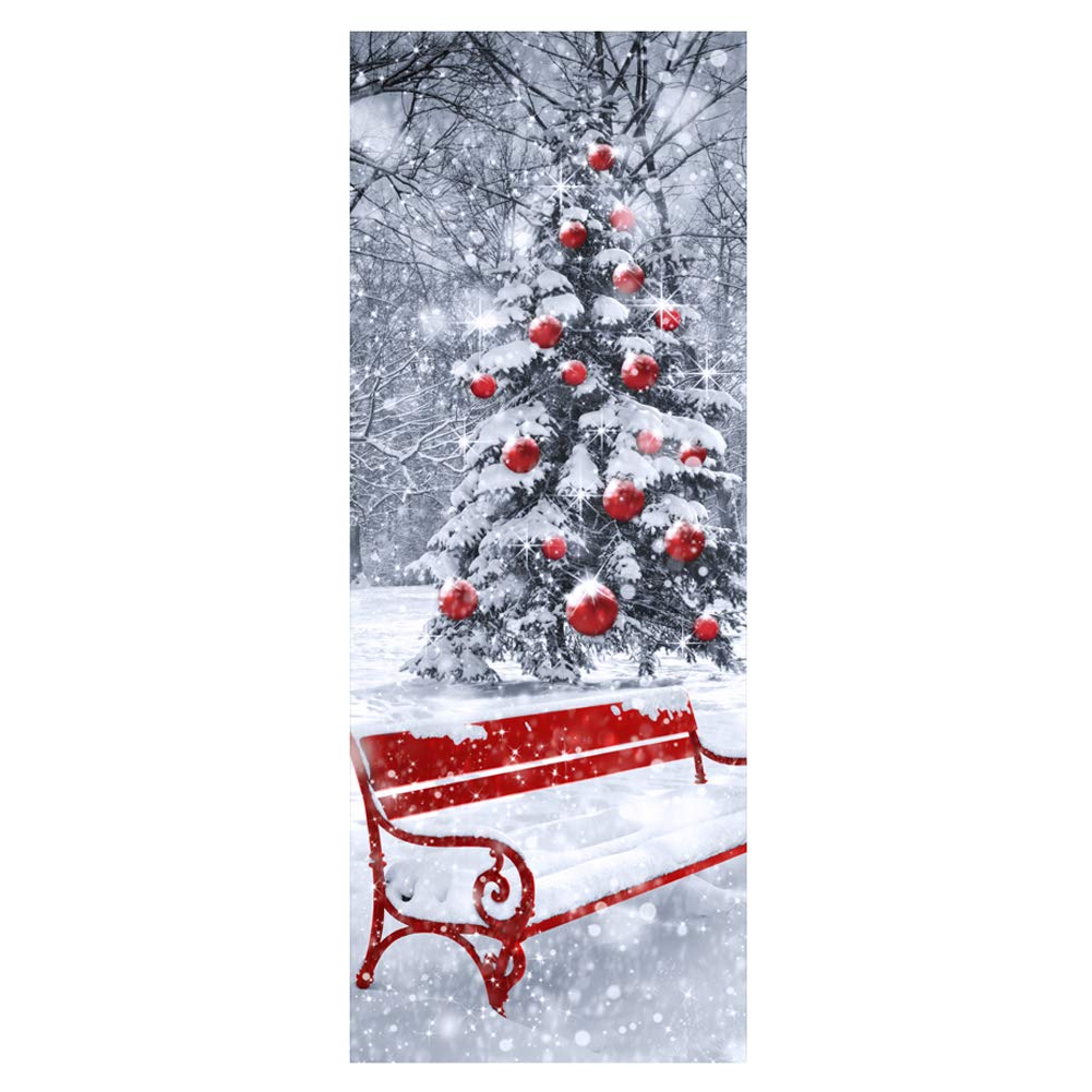 Modern Art Christmas Tree 3D Door Sticker, Peel and Stick Removable Vinyl Door Decals for Home Decor, 30.3x78.7(77x200cm), 2 Pcs Set