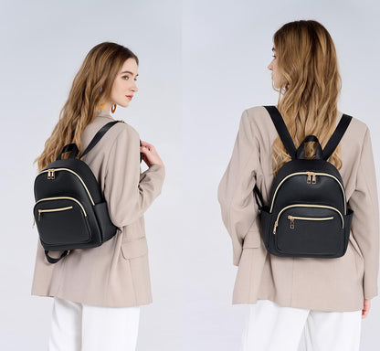 JIANLINST Mini Backpack Purse for Women PU Leather Small Backpack Fashion Multi Pockets Casual Daypacks Ladies Travel Shoulder Bags Black
